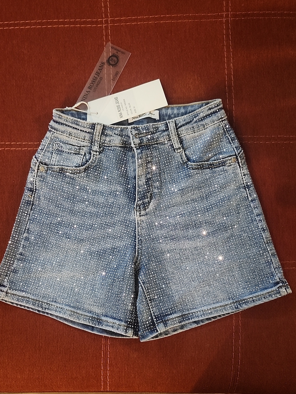 Embellished Light Blue Denim Jean Shorts